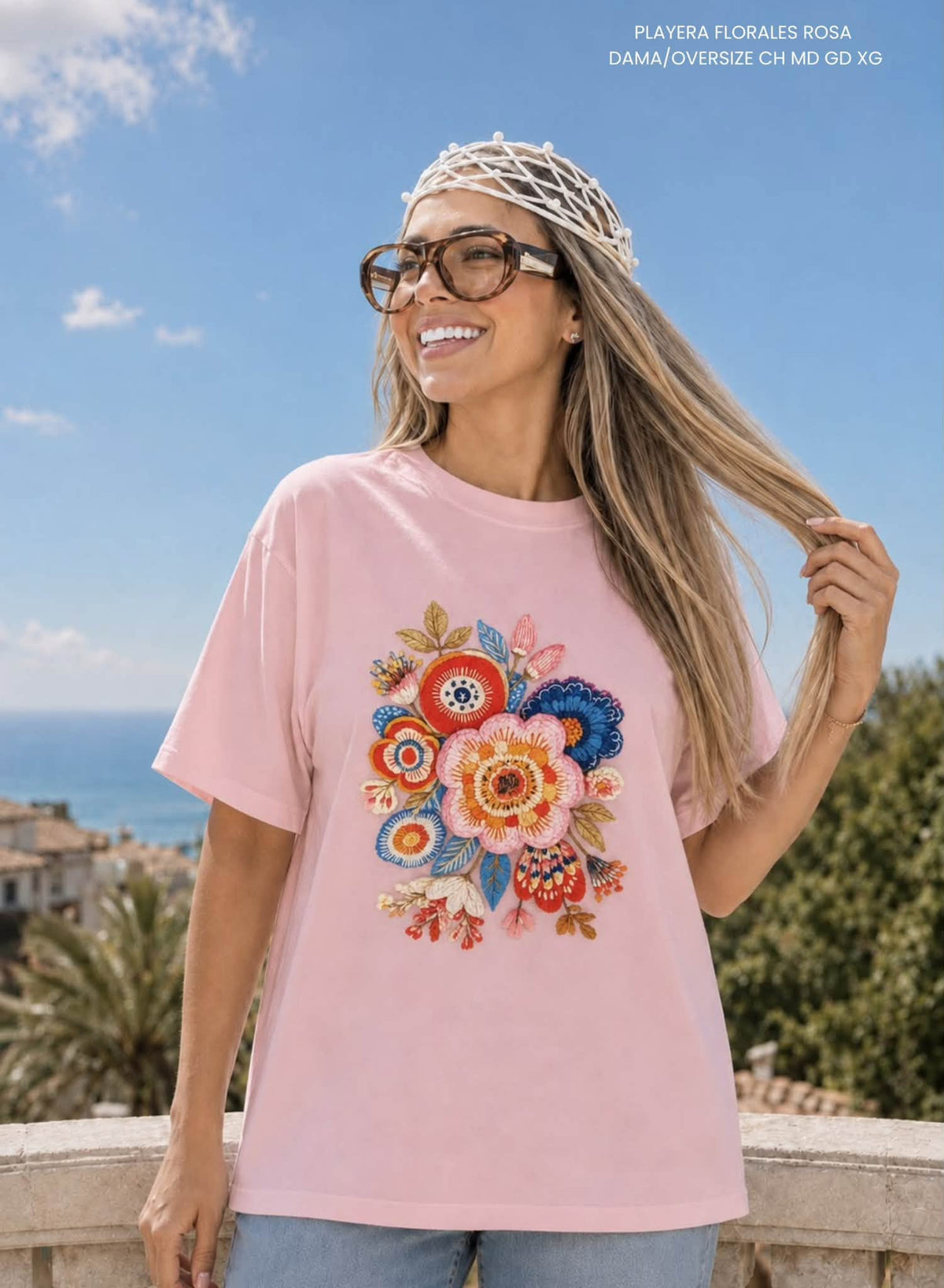 PLAYERA FLORALES ROSA
