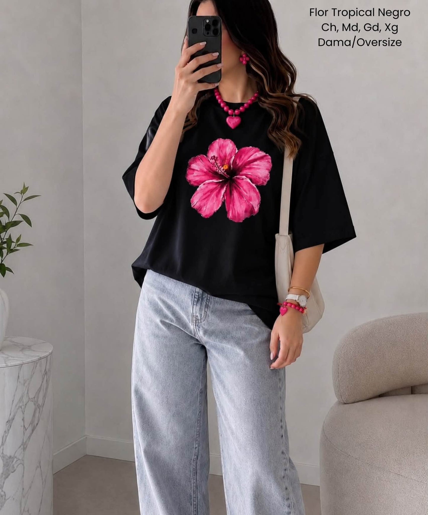 PLAYERA FLOR TROPI NEGRO