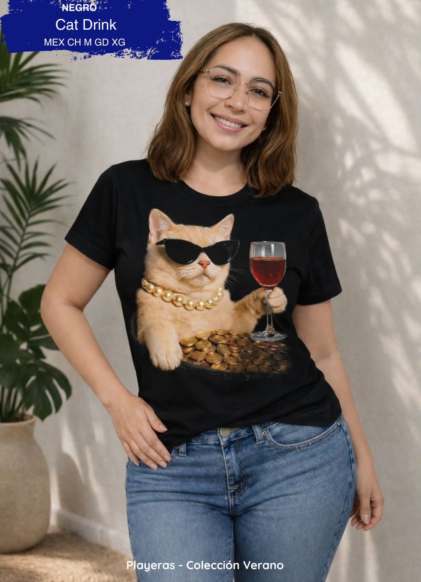 PLAYERA CAT DRINK NEGRO