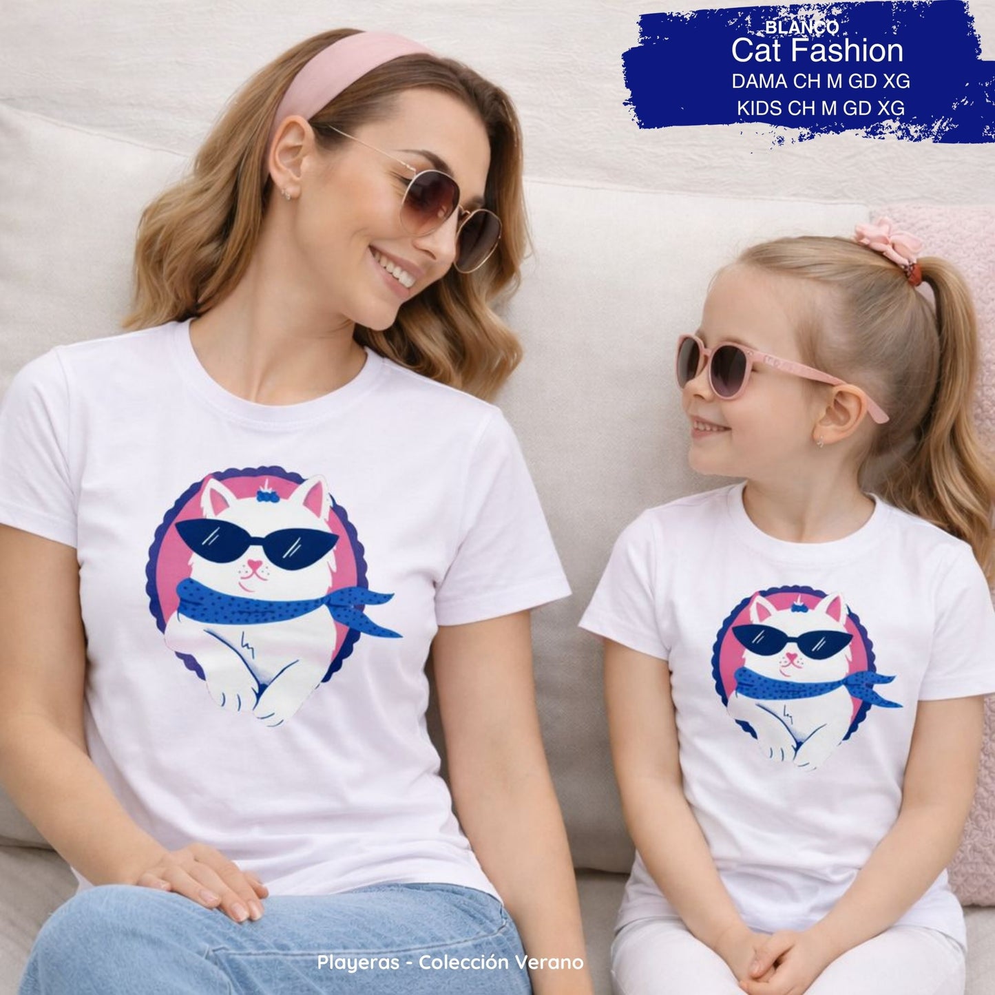 PLAYERA CAT FASHION BLANCO