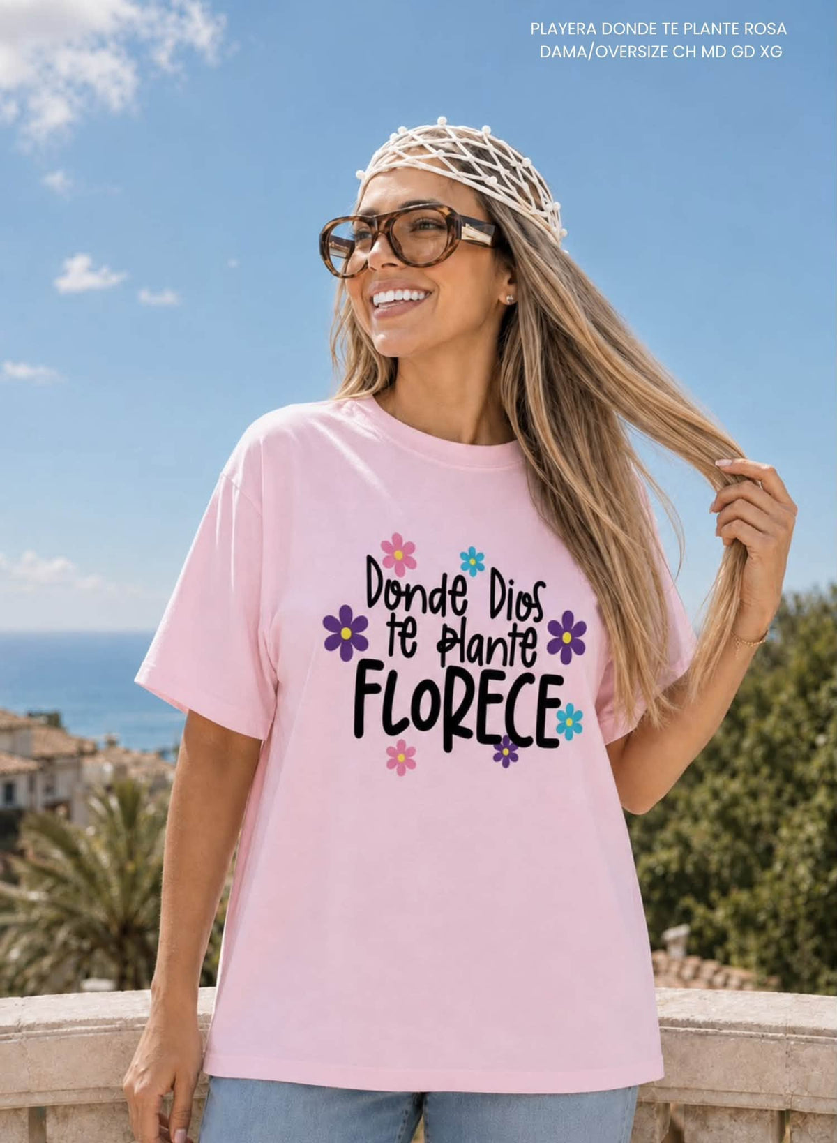 PLAYERA DONDE TE PLANTE ROSA