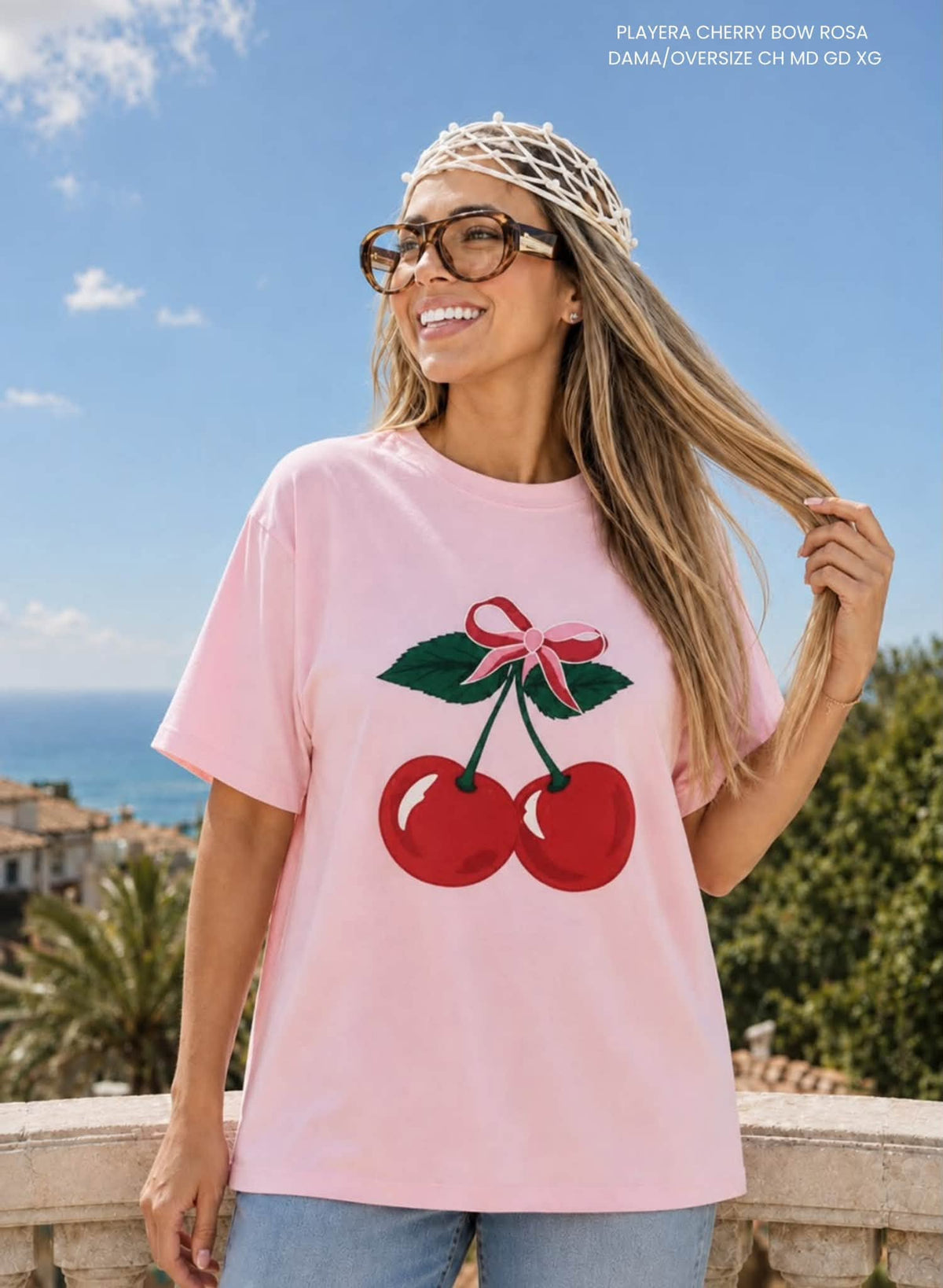 PLAYERA CHERRY BOW ROSA