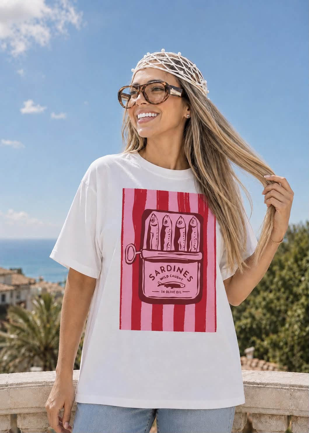 PLAYERA SARDINES ROSA BCO