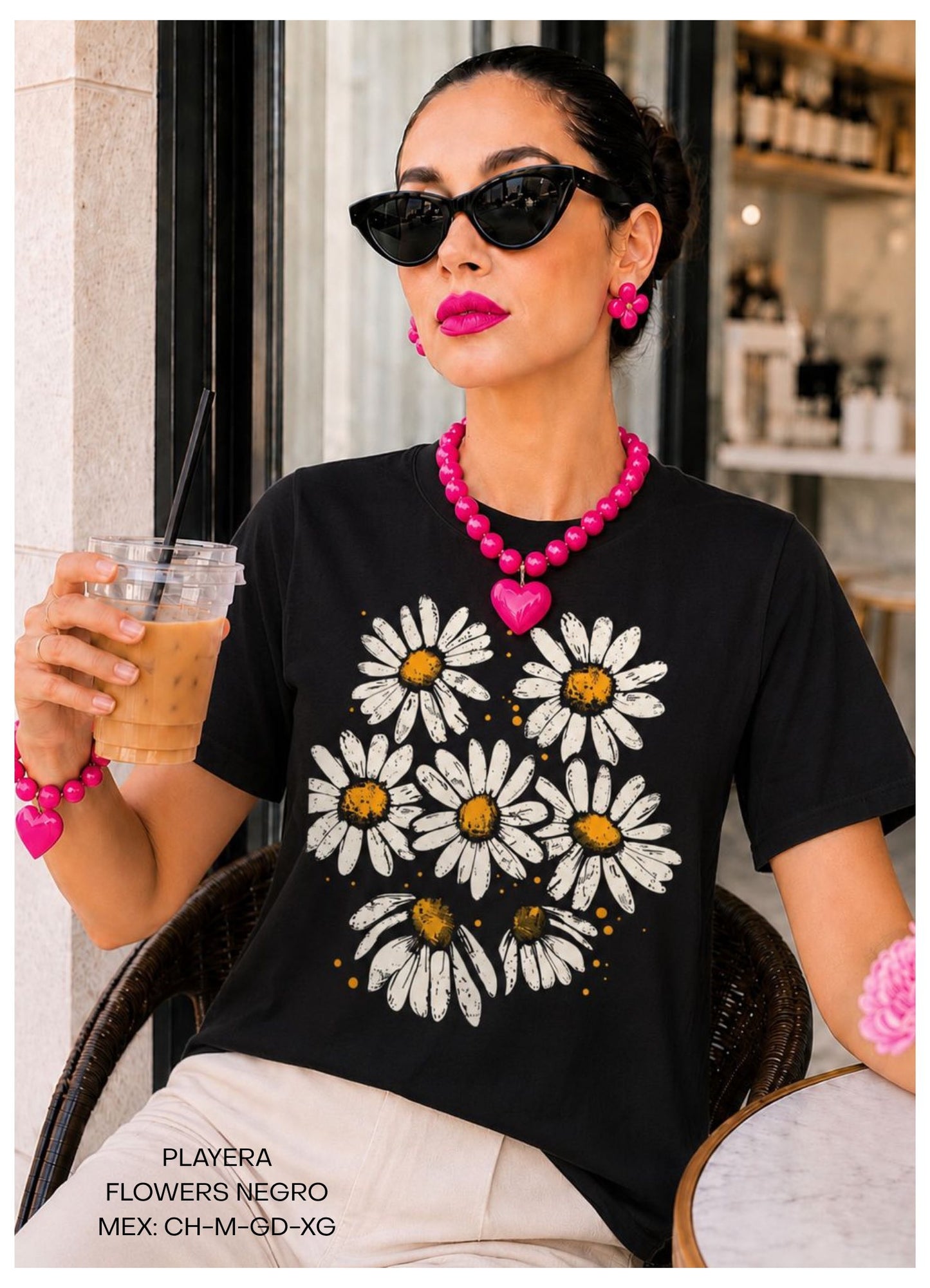 PLAYERA FLOWERS NEGRO