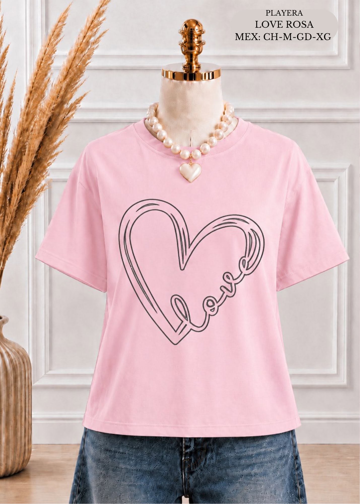 PLAYERA LOVE ROSA
