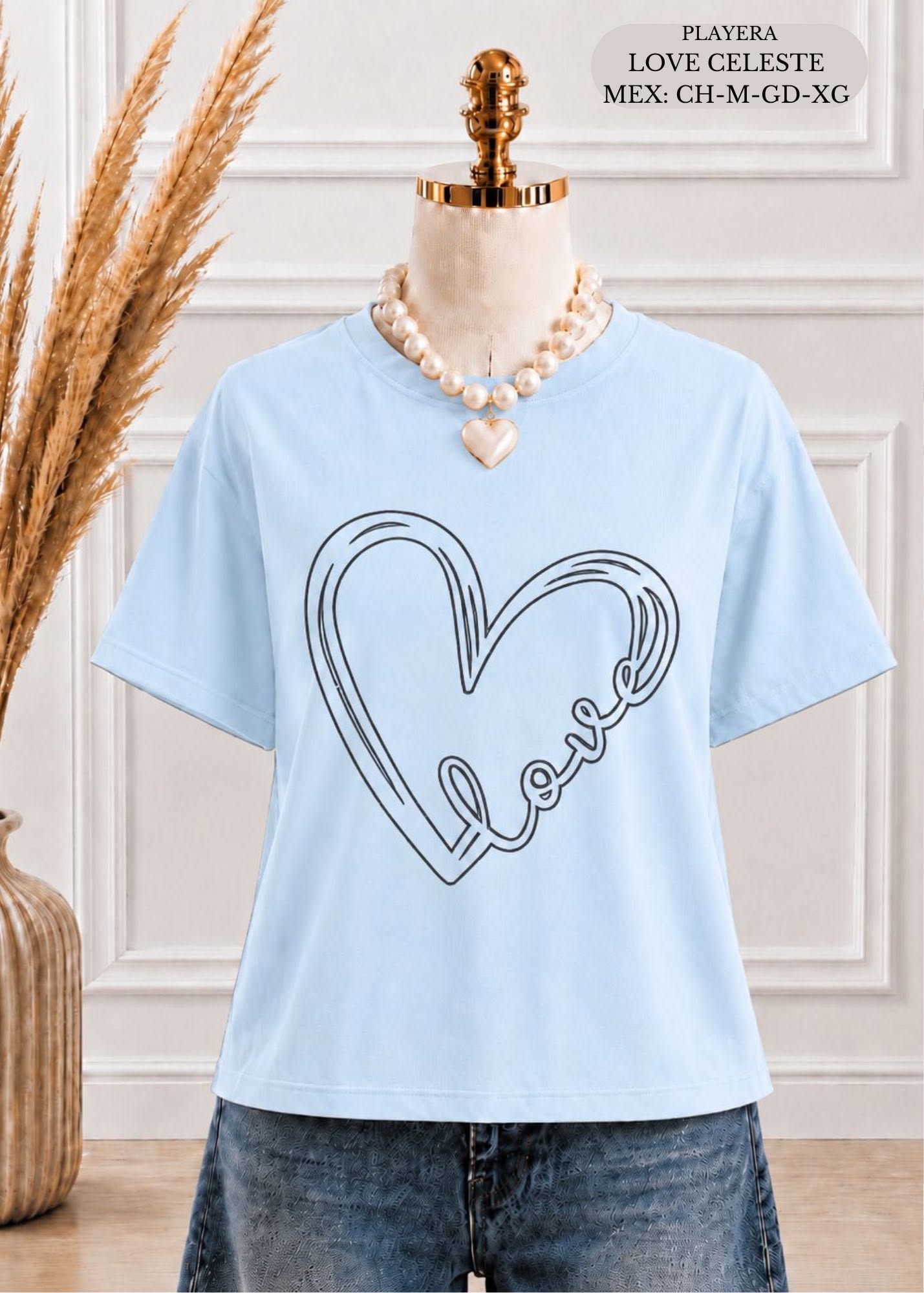 PLAYERA LOVE CELESTE