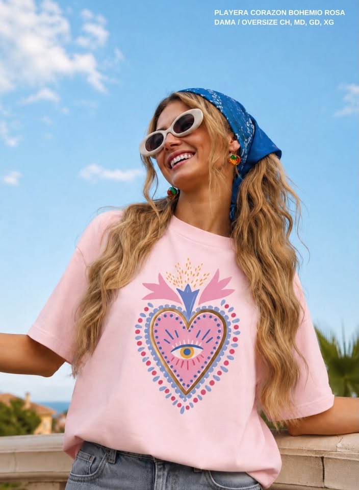 PLAYERA CORAZON BOHEMIO ROSA