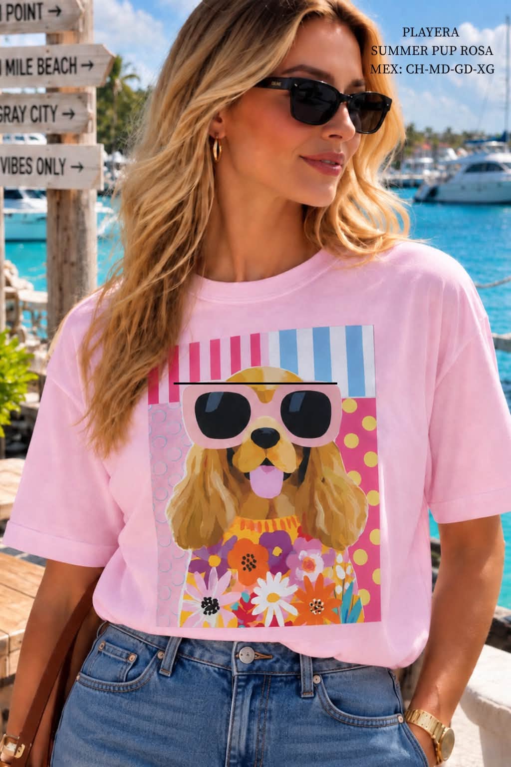 PLAYERA SUMMER PUP ROSA