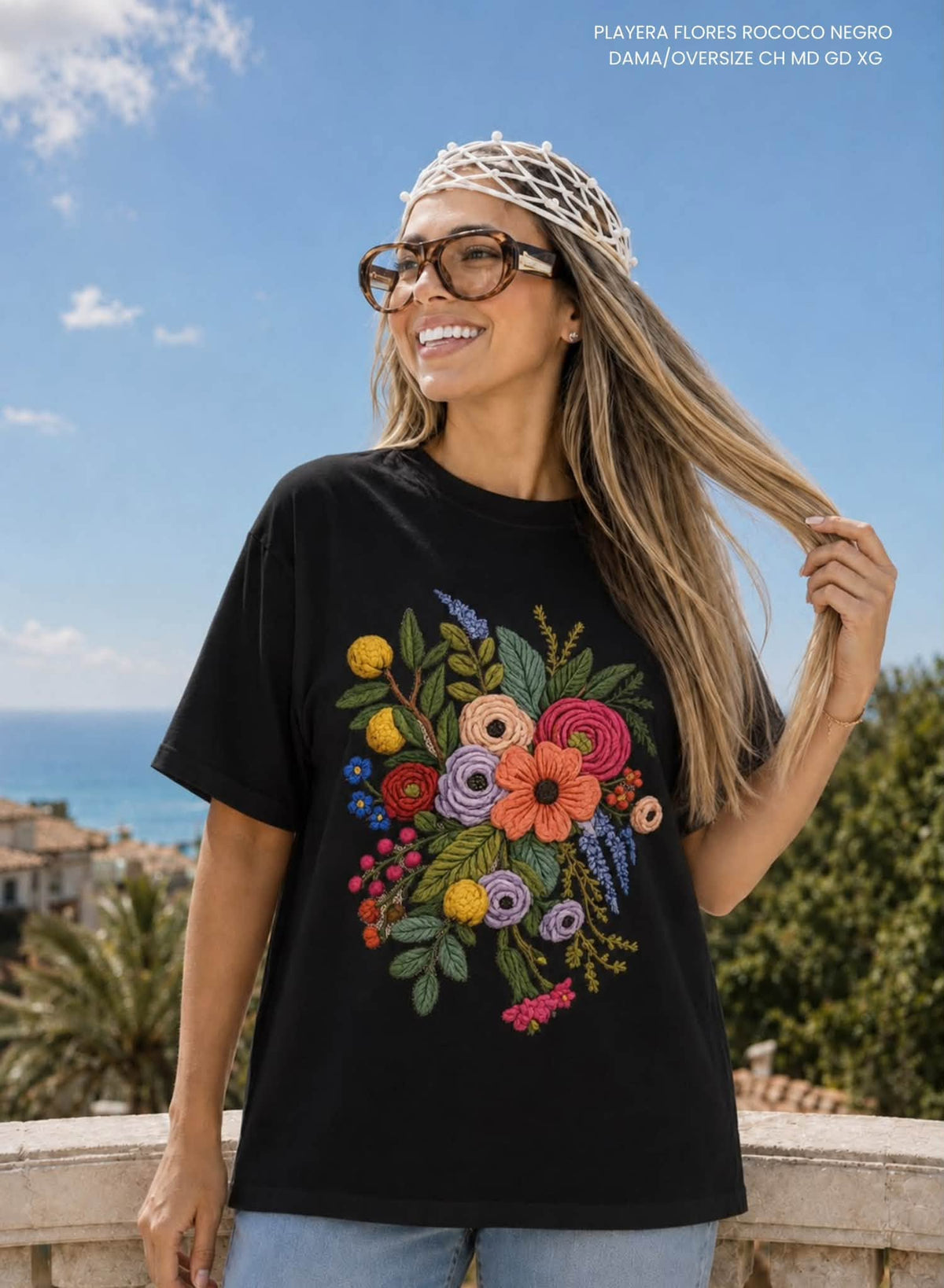 PLAYERA FLORES ROCOCO NEGRO