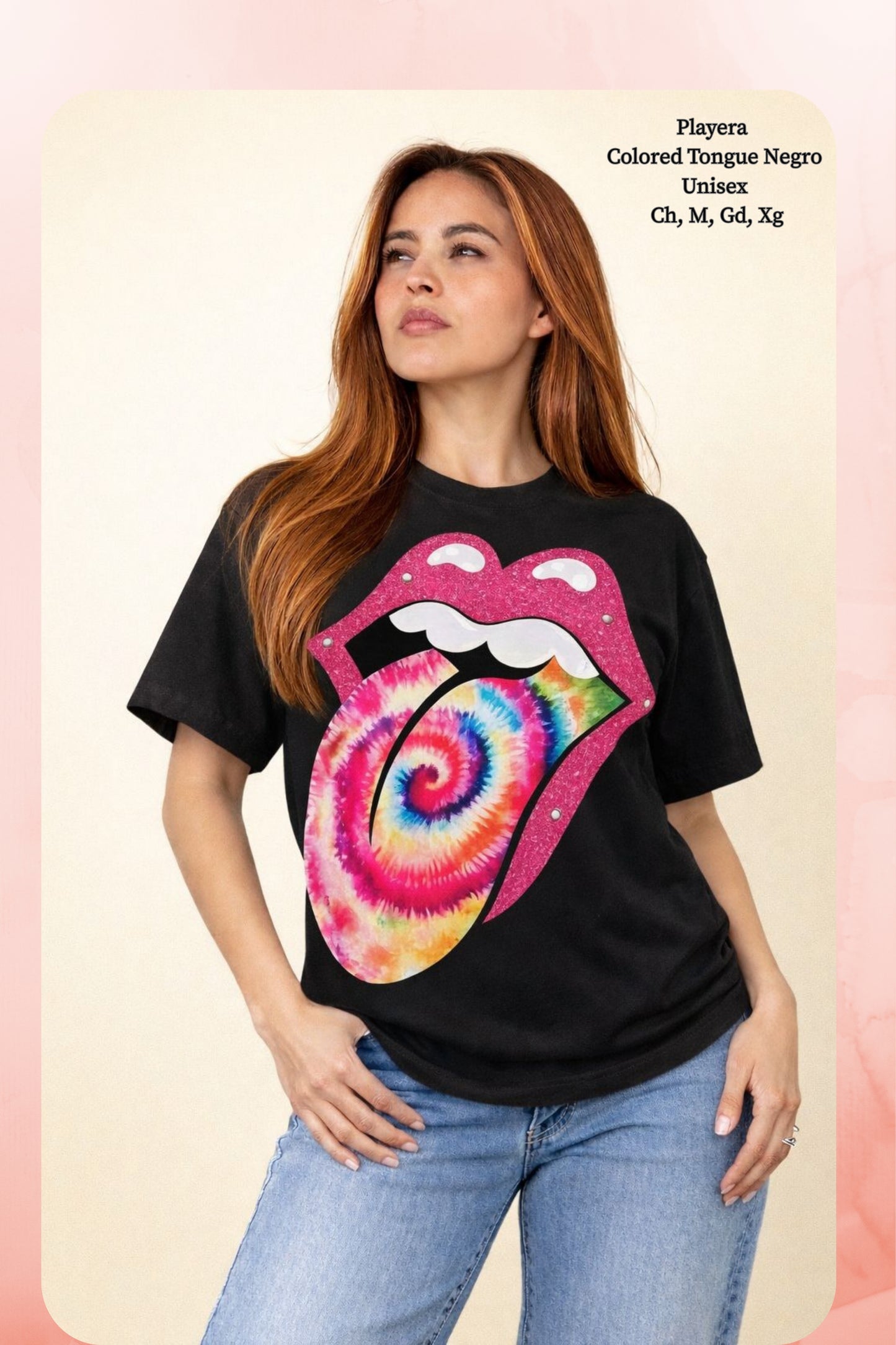 PLAYERA COLORED TONGUE NEGRO DAMA