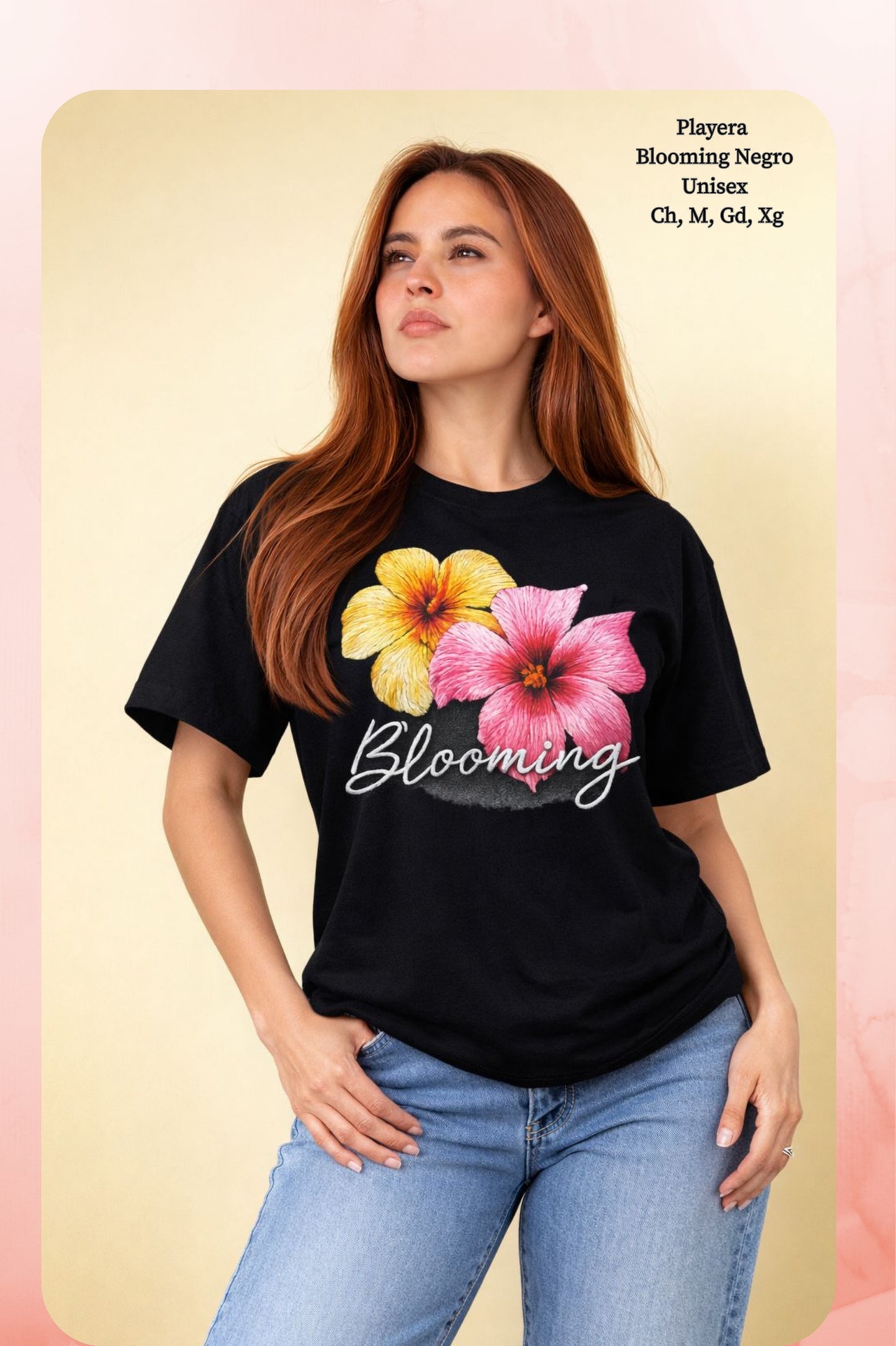 PLAYERA BLOOMING NEGRO DAMA