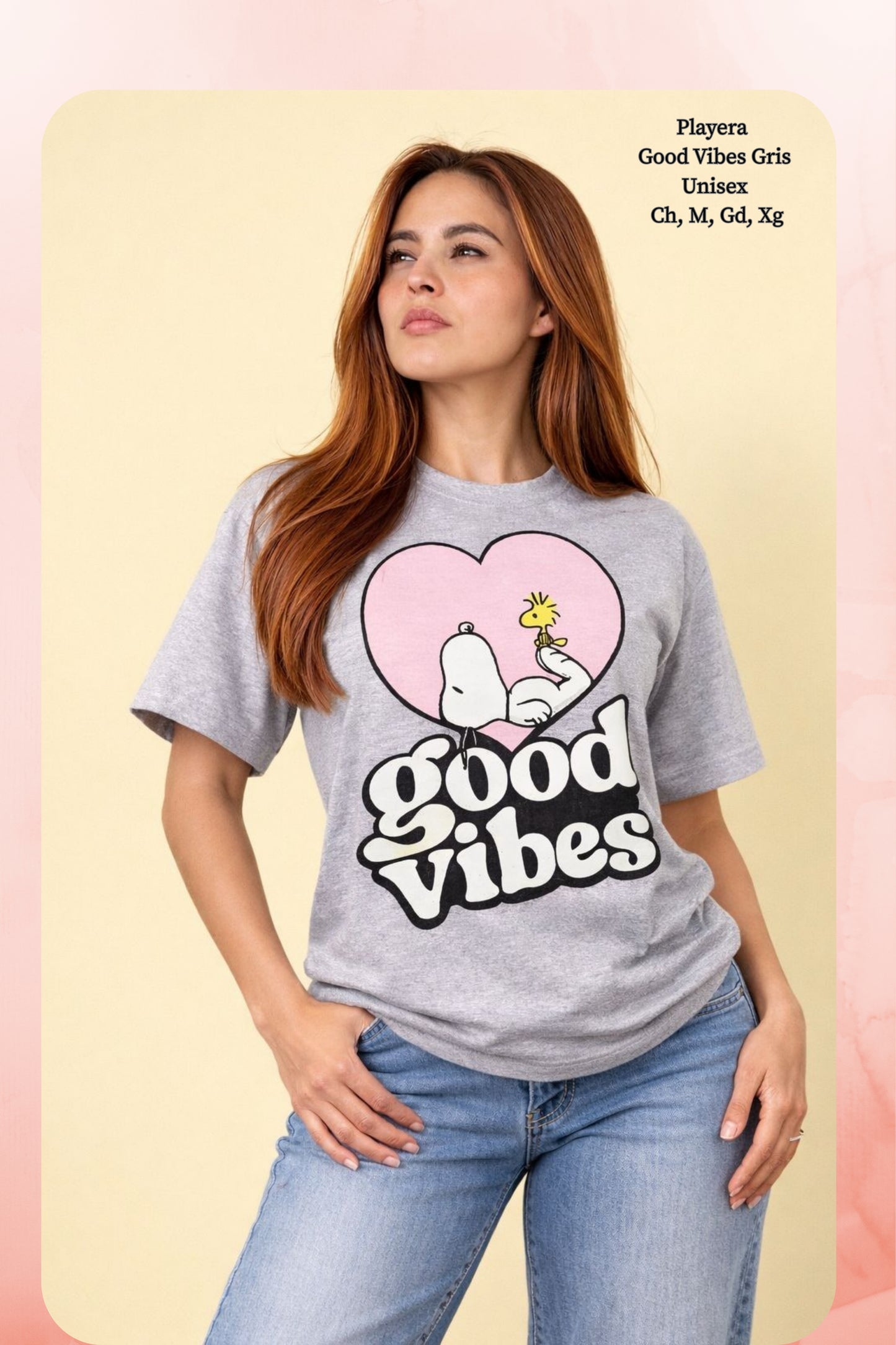 PLAYERA GOOD VIBES GRIS DAMA