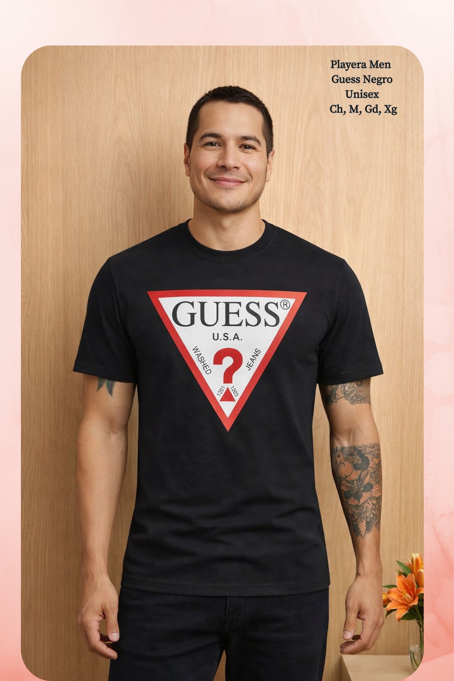 PLAYERA MEN GUEES NEGRO