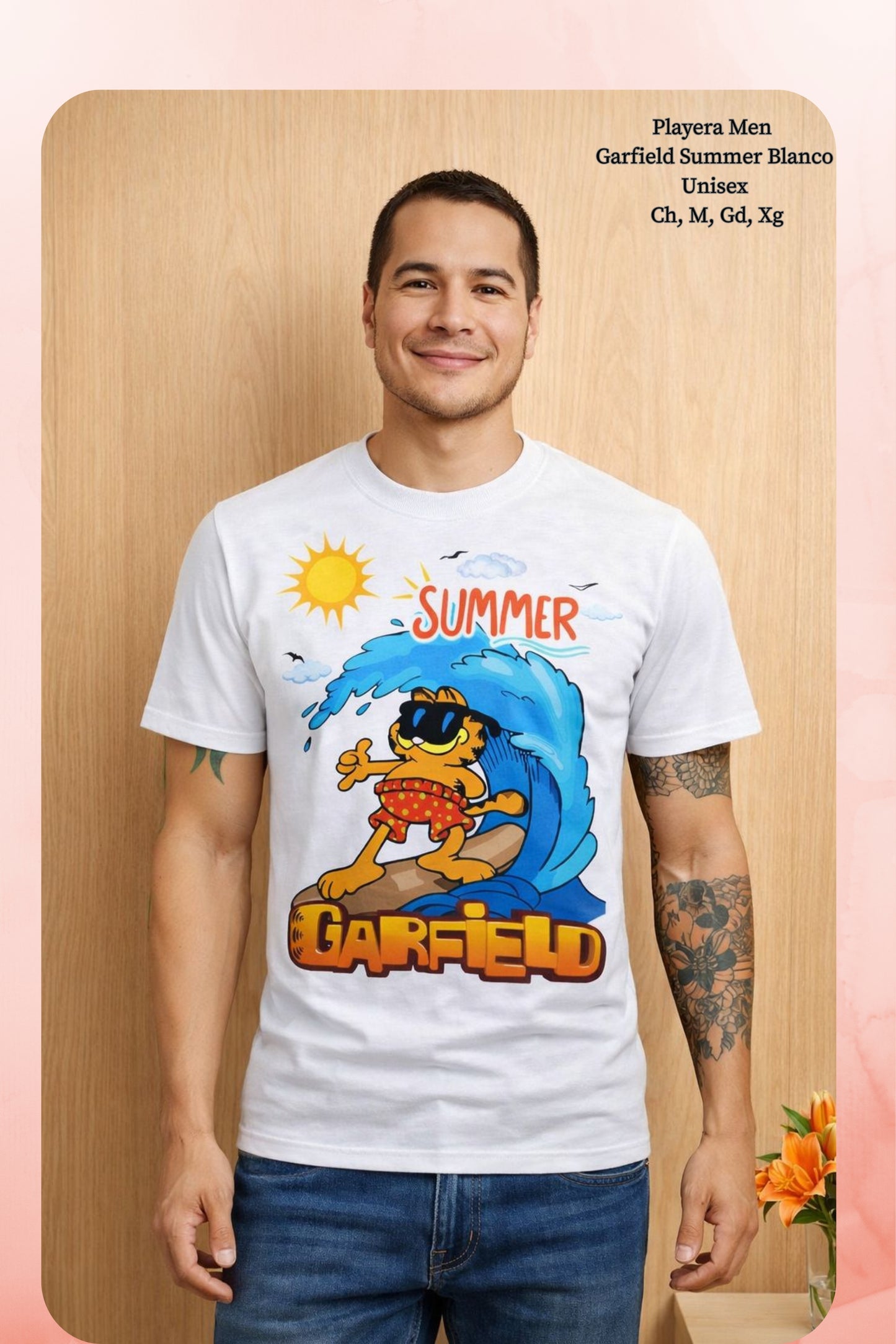 PLAYERA MEN GARFIELD SUMMER BLANCO
