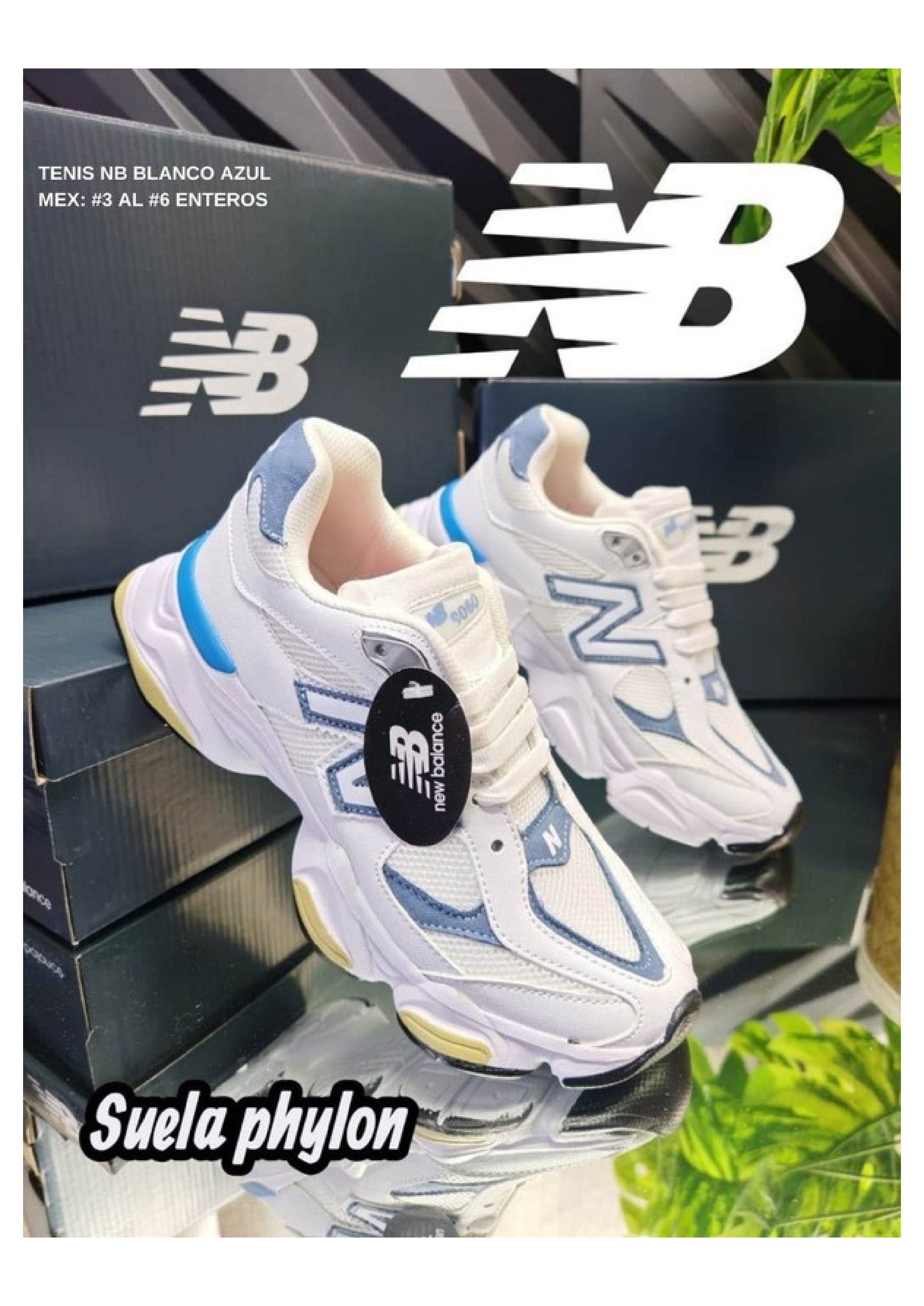 TENIS NB BLANCO AZUL