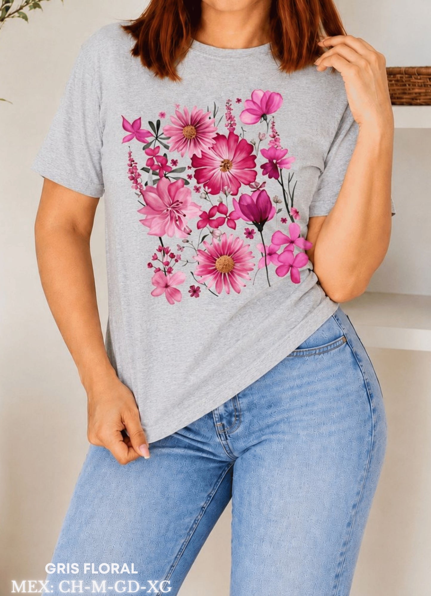 PLAYERA GRIS FLORAL