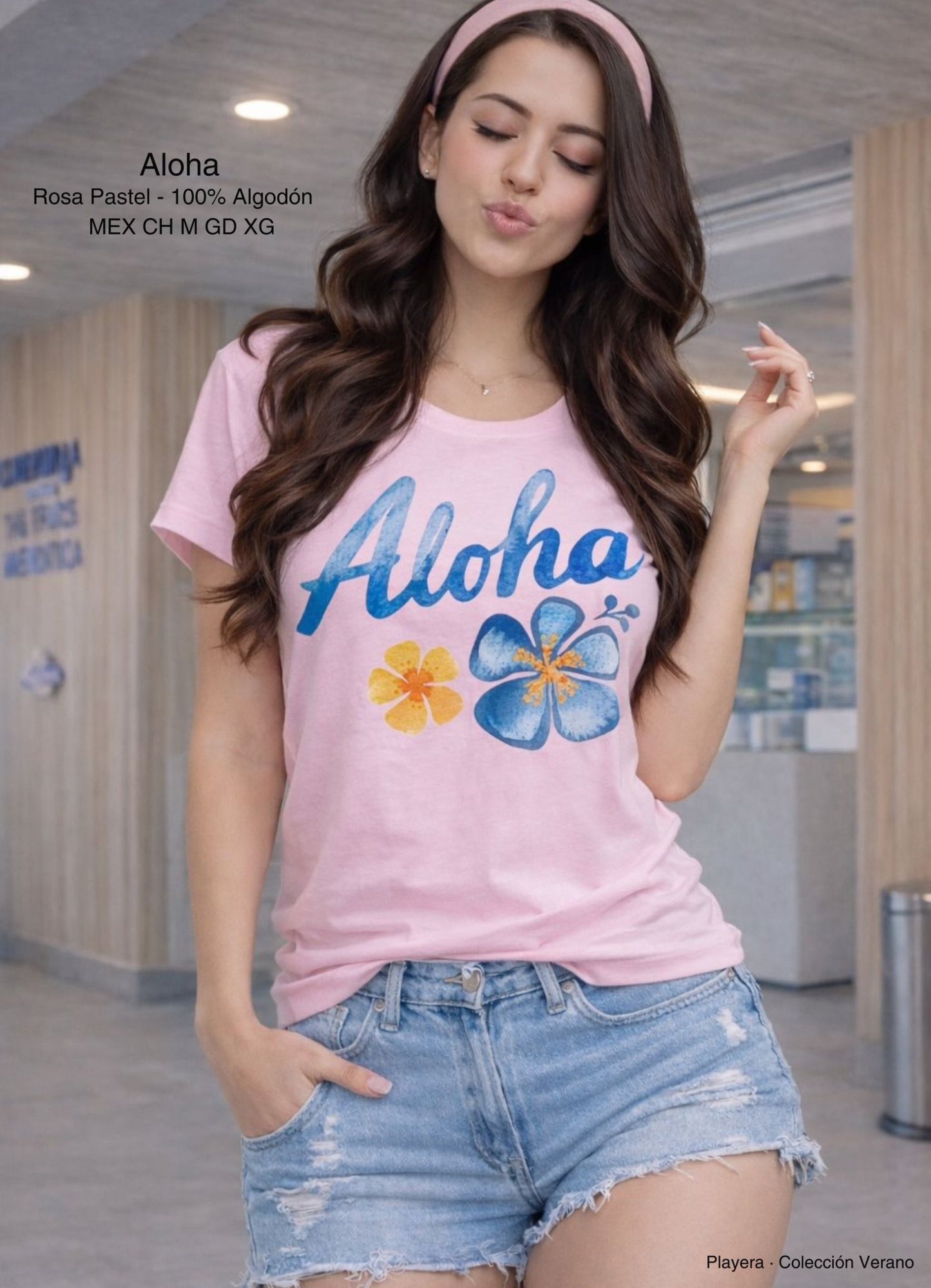 PLAYERA ALOHA ROSA