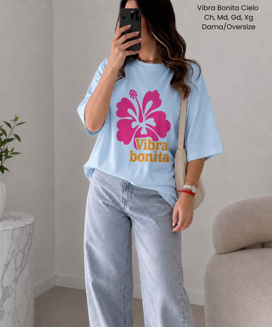 PLAYERA VIBRA BONITA CIELO