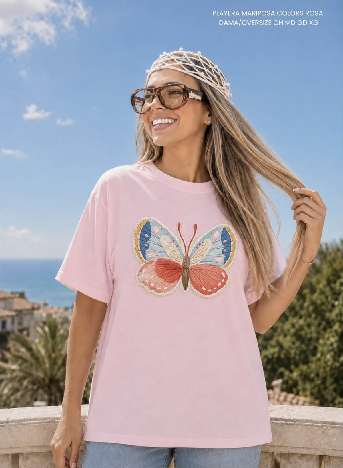 PLAYERA MARIPOSA COLORS ROSA