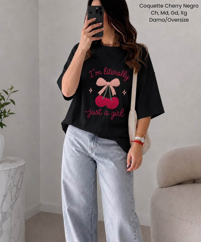 PLAYERA COQUETTE CHERRY NEGRO