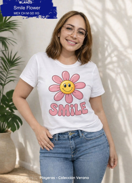 PLAYERA SMILE FLOWER BLANCO