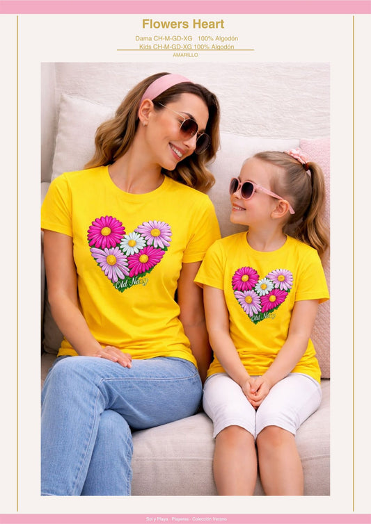 PLAYERA FLOWERS HEART AMARILLO KIDS