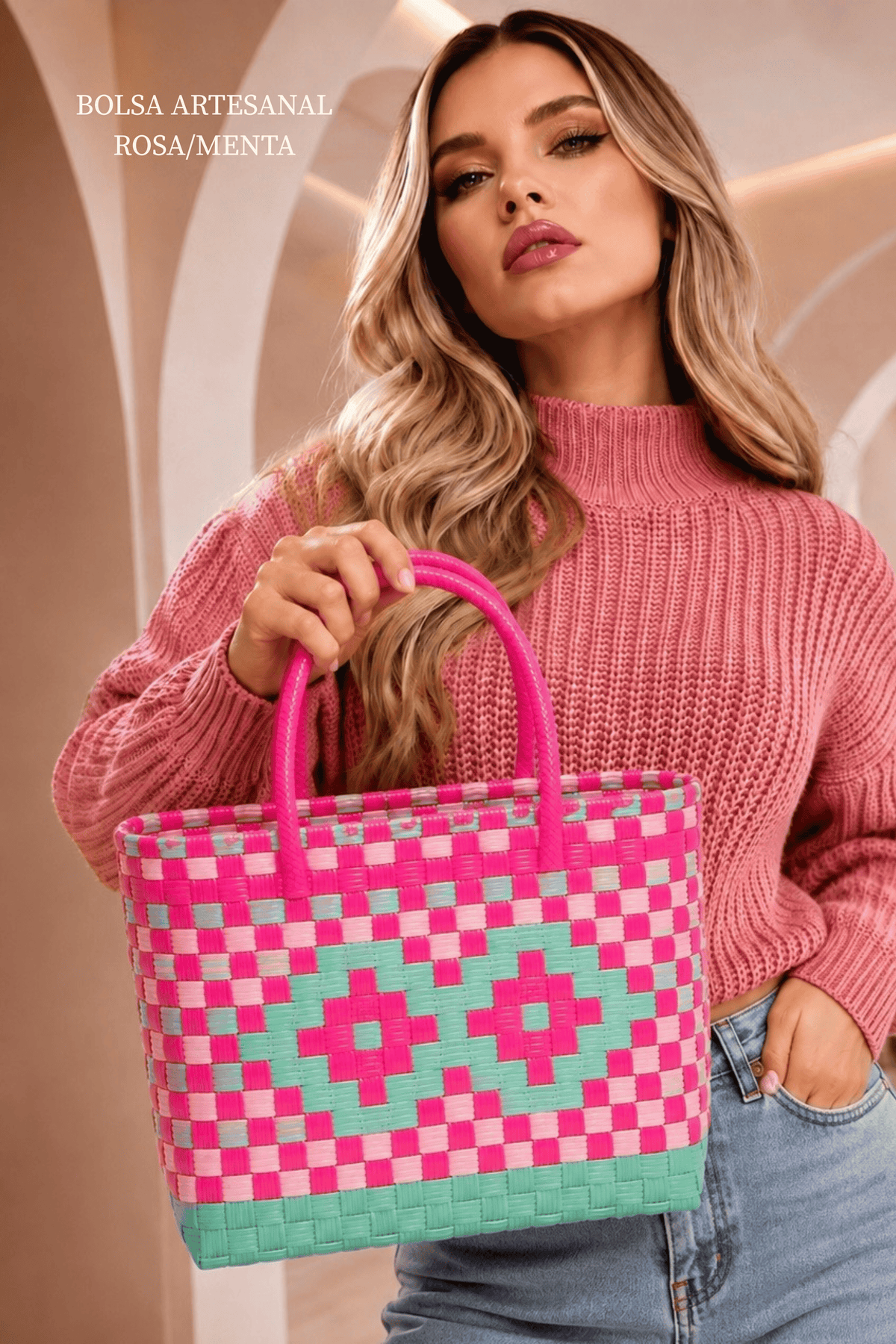 BOLSA ARTESANAL ROSA MENTA