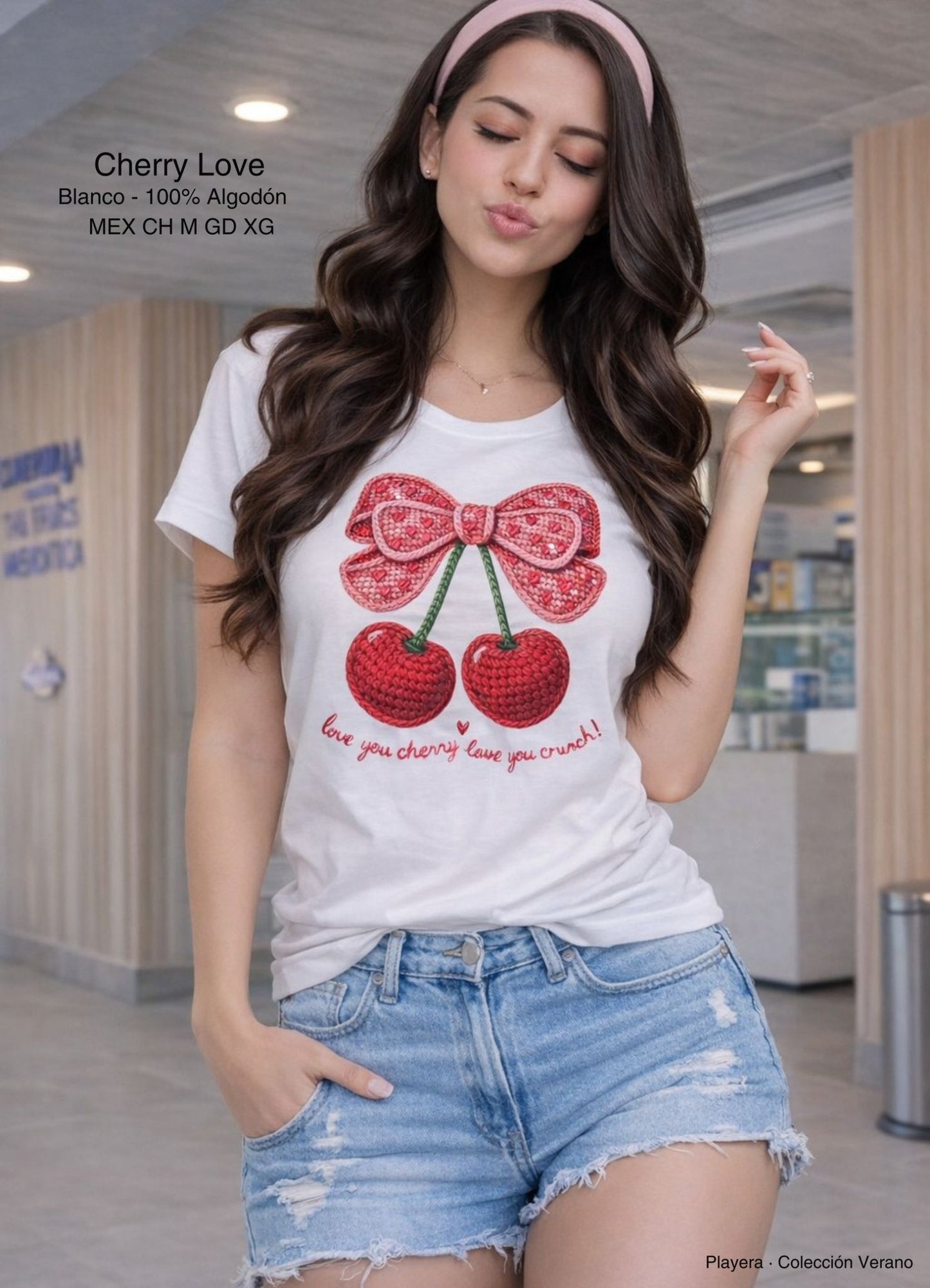 PLAYERA CHERRY LOVE DAMA BLANCO