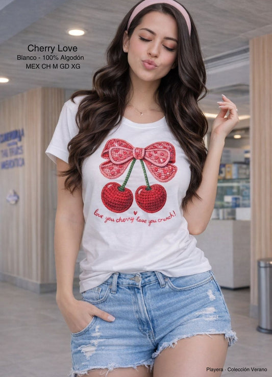 PLAYERA CHERRY LOVE DAMA BLANCO