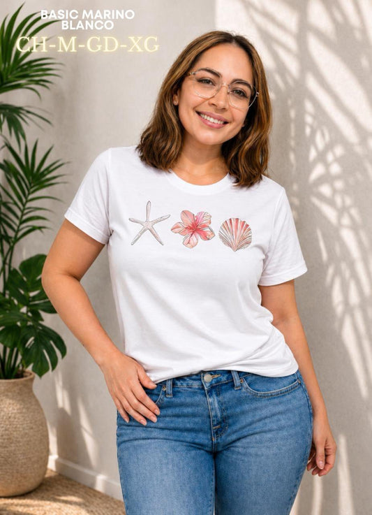 PLAYERA DAMA BASIC MARINO BLANCO