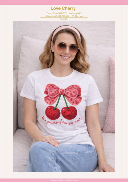 PLAYERA CHERRY LOVE DAMA BLANCO