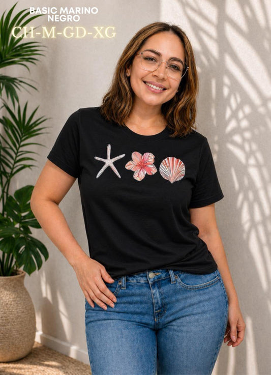 PLAYERA DAMA BASIC MARINO NEGRO