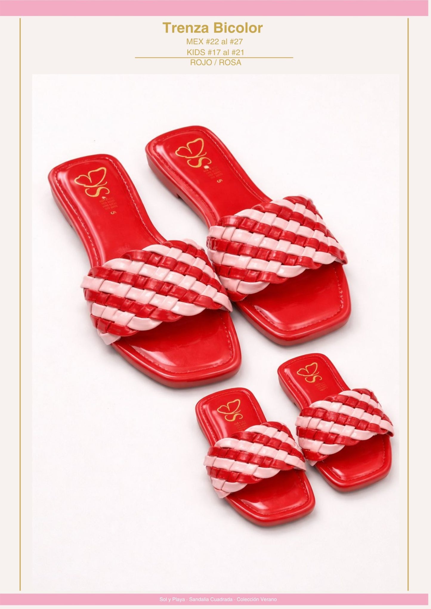 CUAD TRENZA BICOLOR ROJO ROSA KIDS