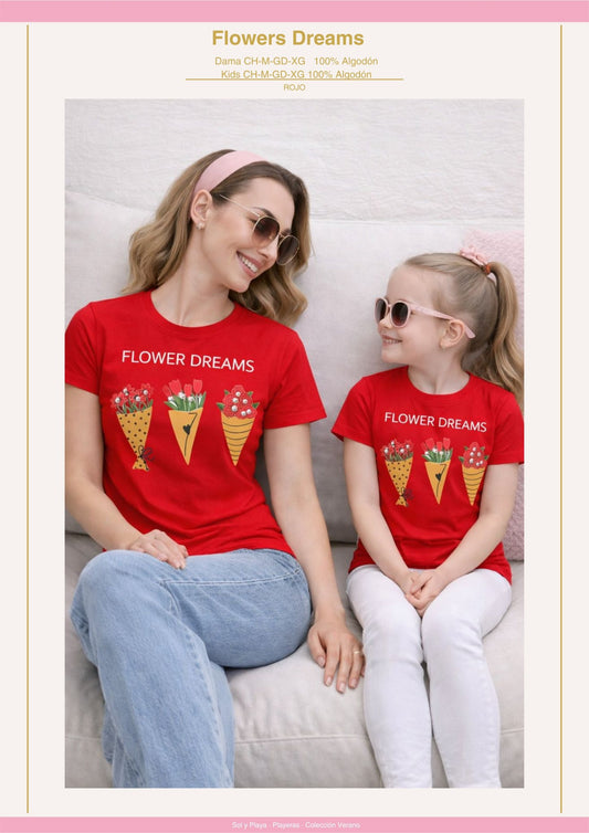 PLAYERA FLOWERS DREAMS KIDS ROJO