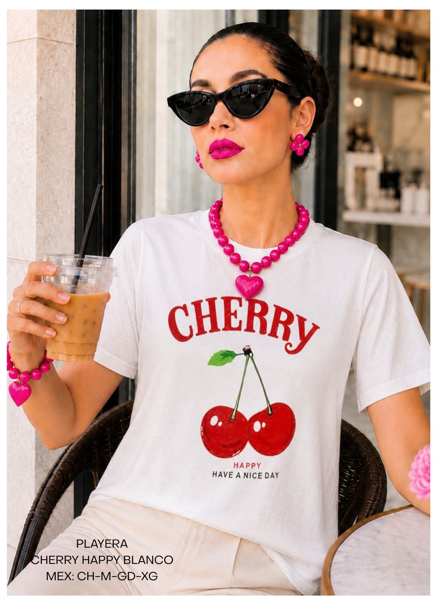 PLAYERA CHERRY HAPPY BLANCO