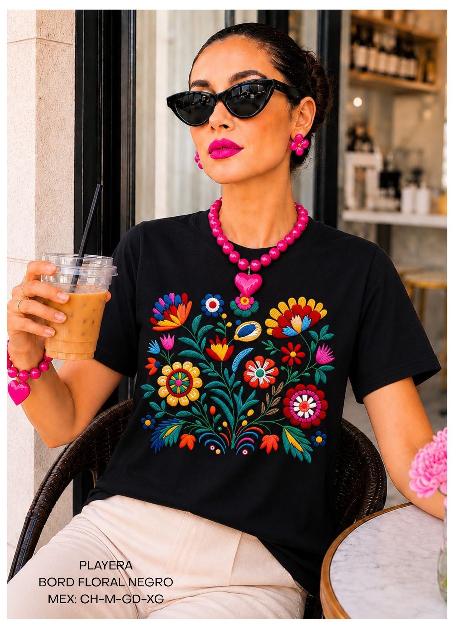 PLAYERA BORD FLORAL NEGRO