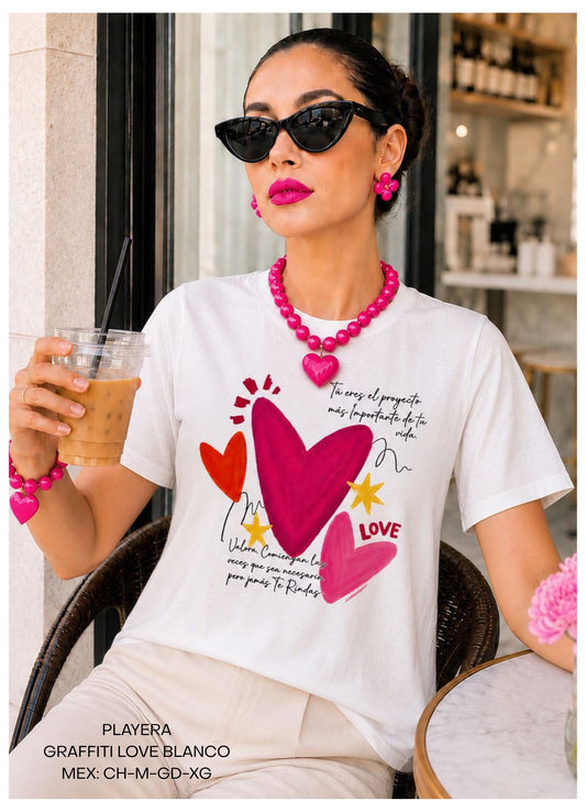 PLAYERA GRAFFITI LOVE BLANCO