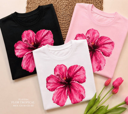 PLAYERA FLOR TROPICAL NEGRO