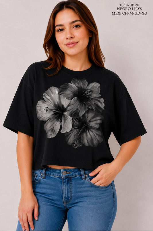 PLAYERA CROP OVER NEGRO LILYS