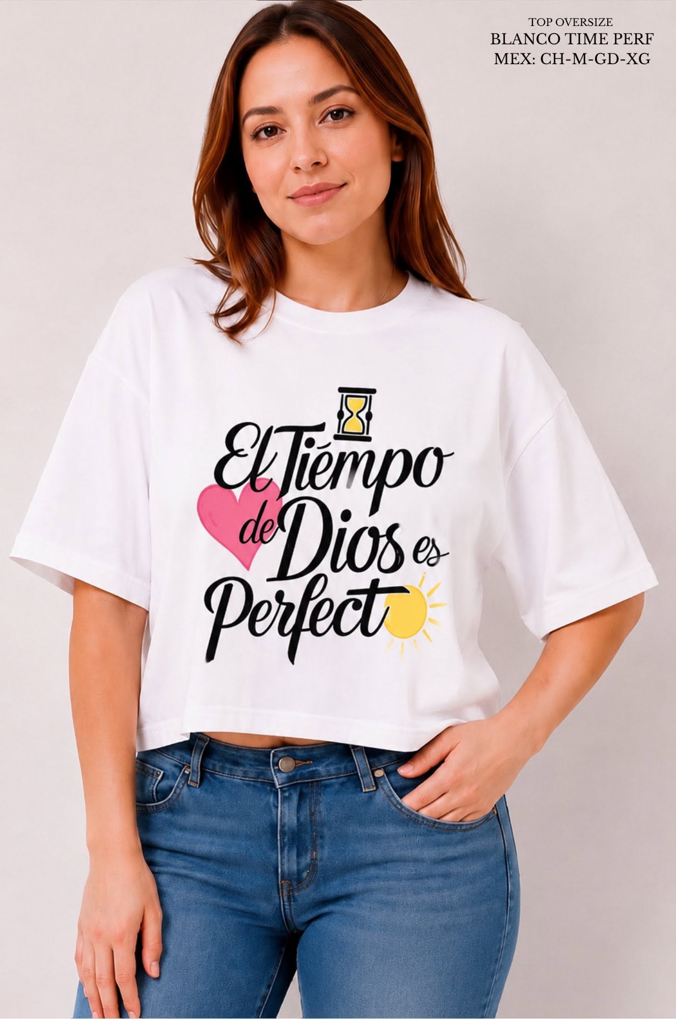 PLAYERA CROP OVER BLANCO TIME PERF