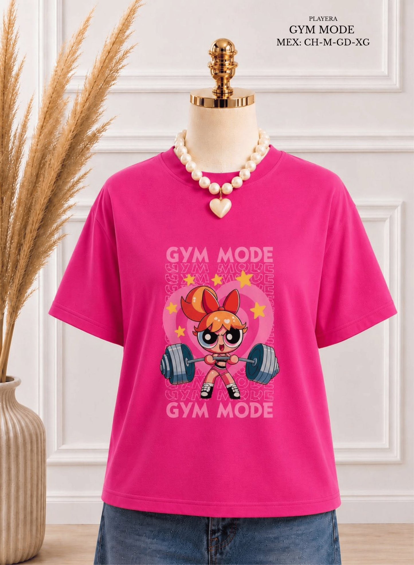 PLAYERA GYM MODE FUCSIA