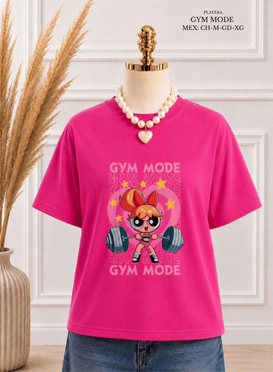 PLAYERA GYM MODE FUCSIA