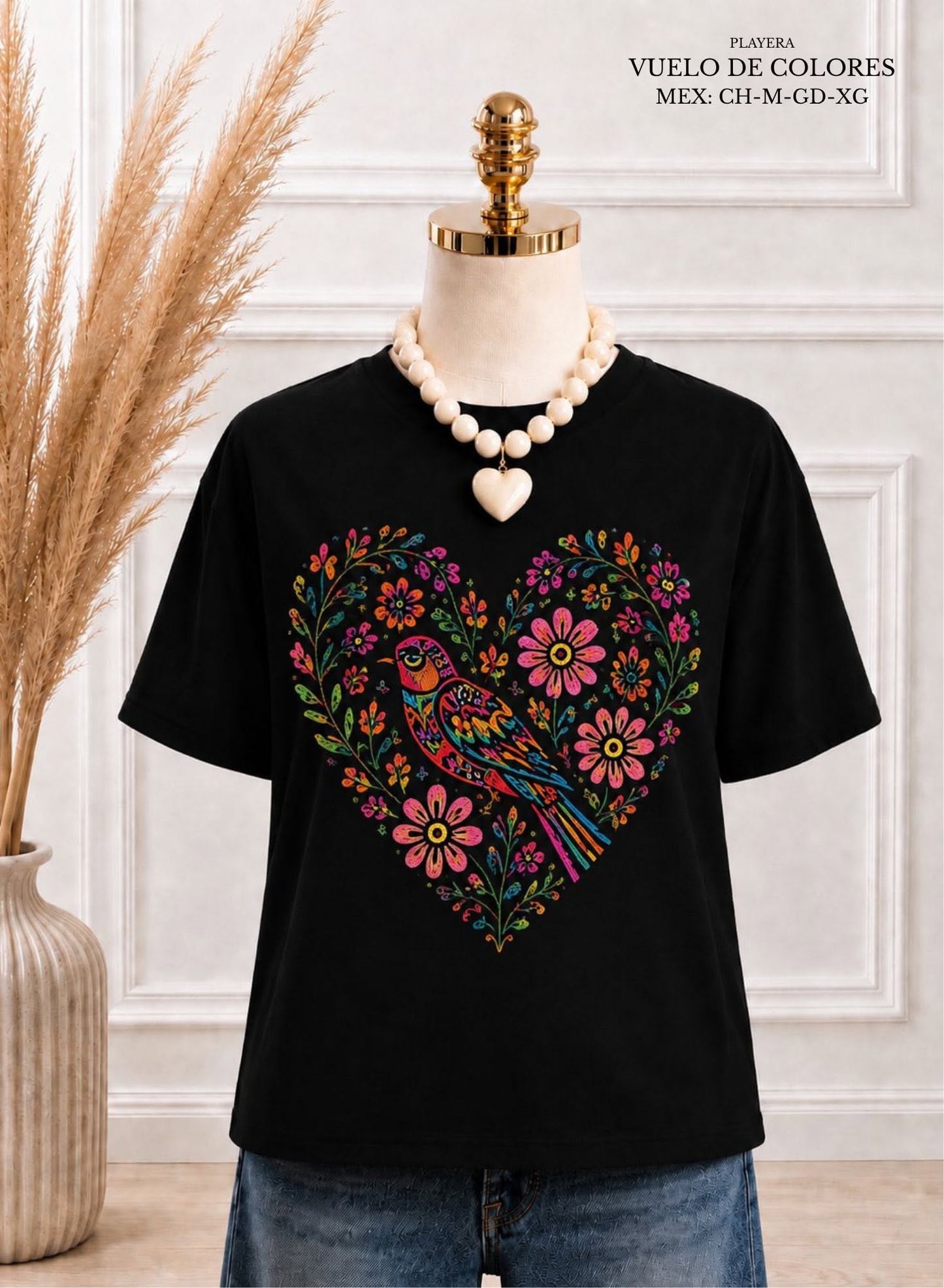 PLAYERA VUELO DE COLORES NEGRO