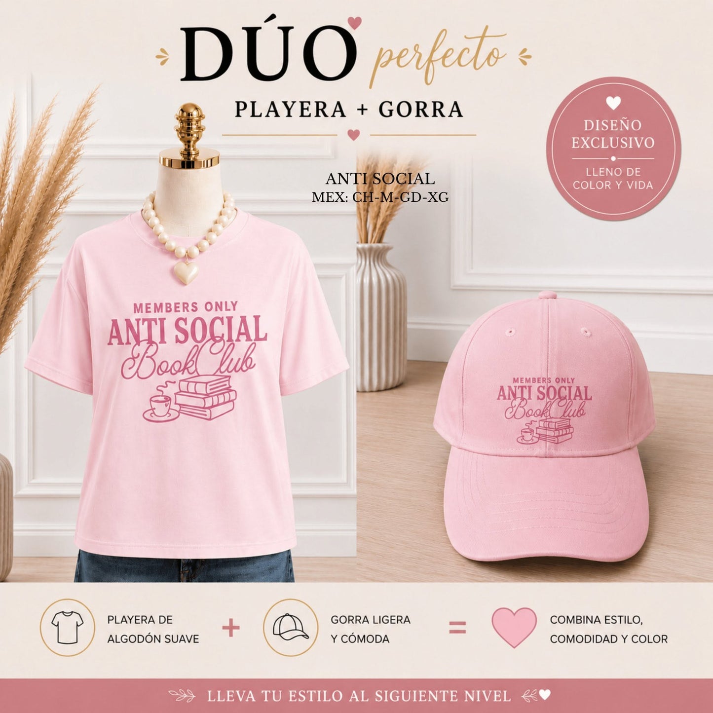 DUO ANTI SOCIAL ROSA (PLAYERA+GORRA)