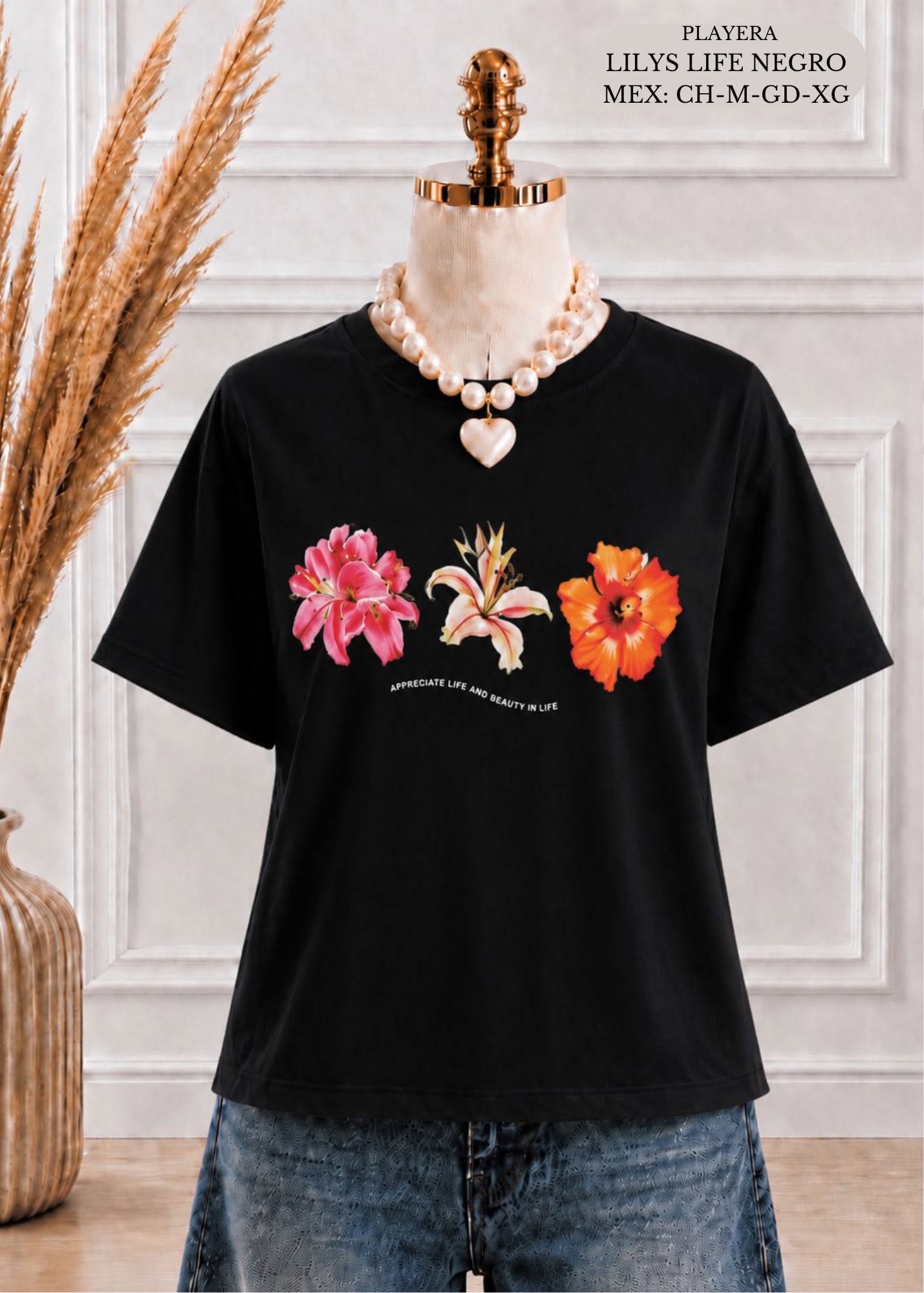 PLAYERA LILYS LIFE NEGRO