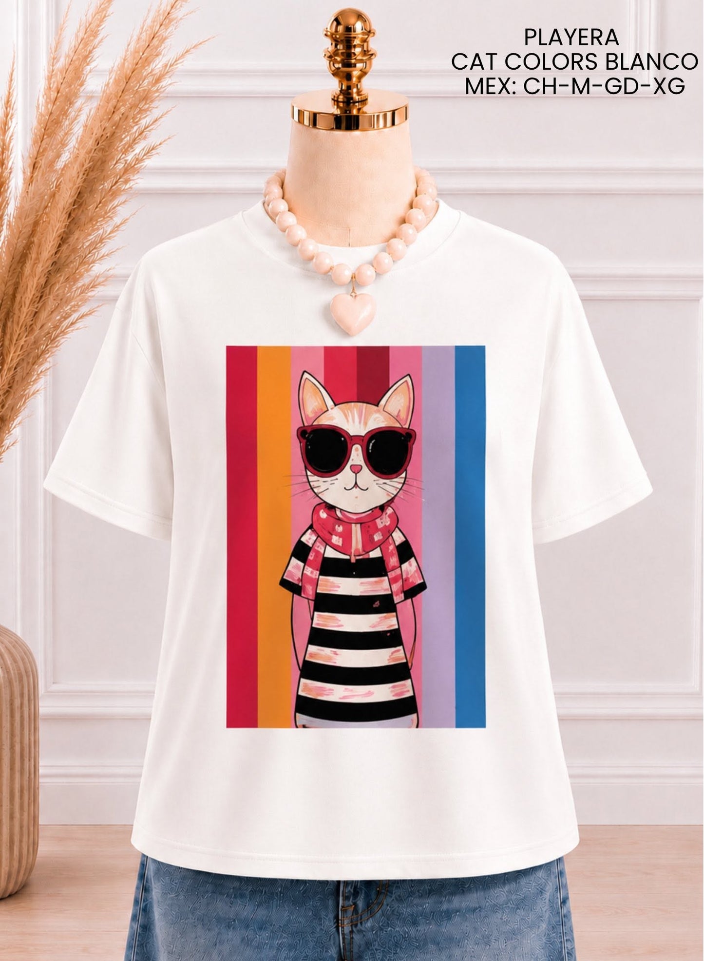 PLAYERA CAT COLORS BLANCO