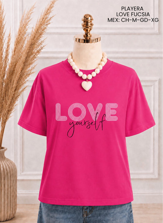 PLAYERA LOVE FUCSIA