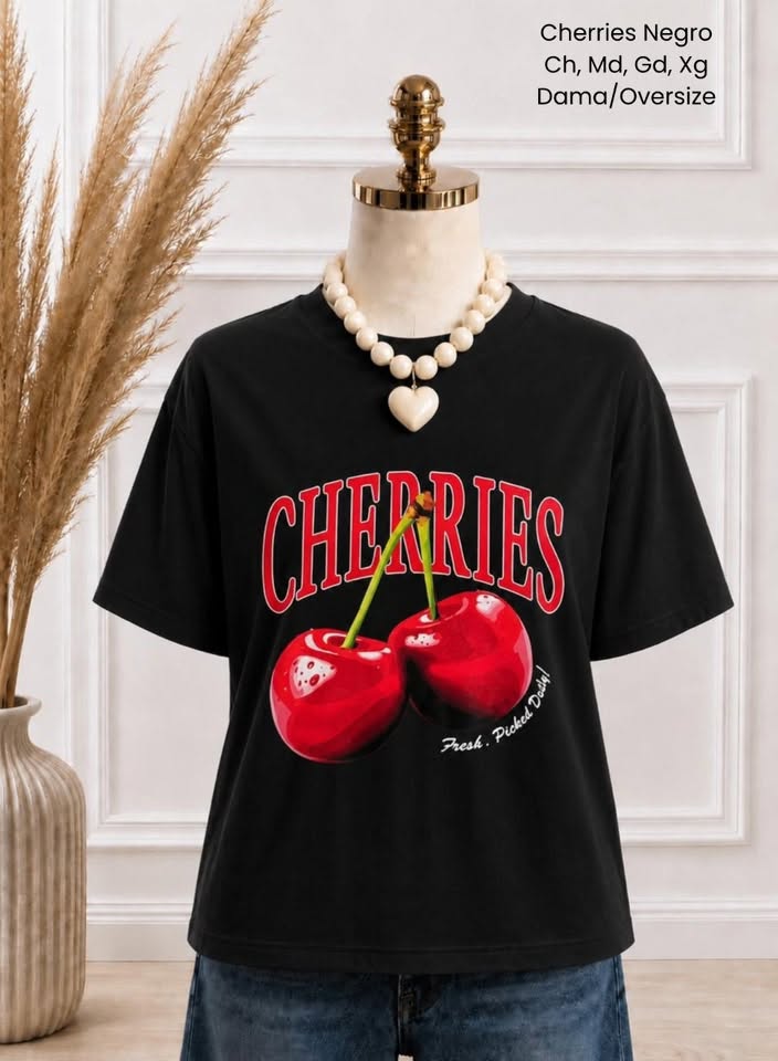 PLAYERA CHERRIES NEGRO