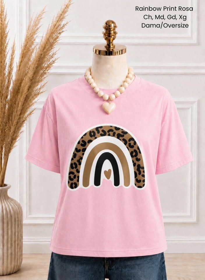 PLAYERA RAINBOW PRINT ROSA