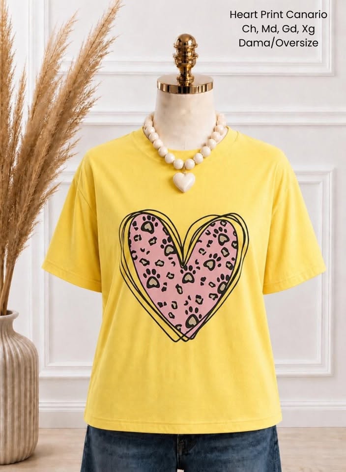 PLAYERA HEART PRINT CANARIO